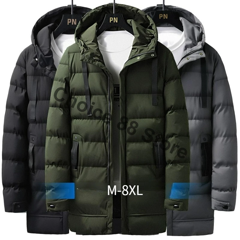 

M-5XL Winter Warm Long Outwear Parka Men Hooded Thicken Mid-length Coats Mens Winter Puffer Jacket Korean Fashion Parka Overcoat