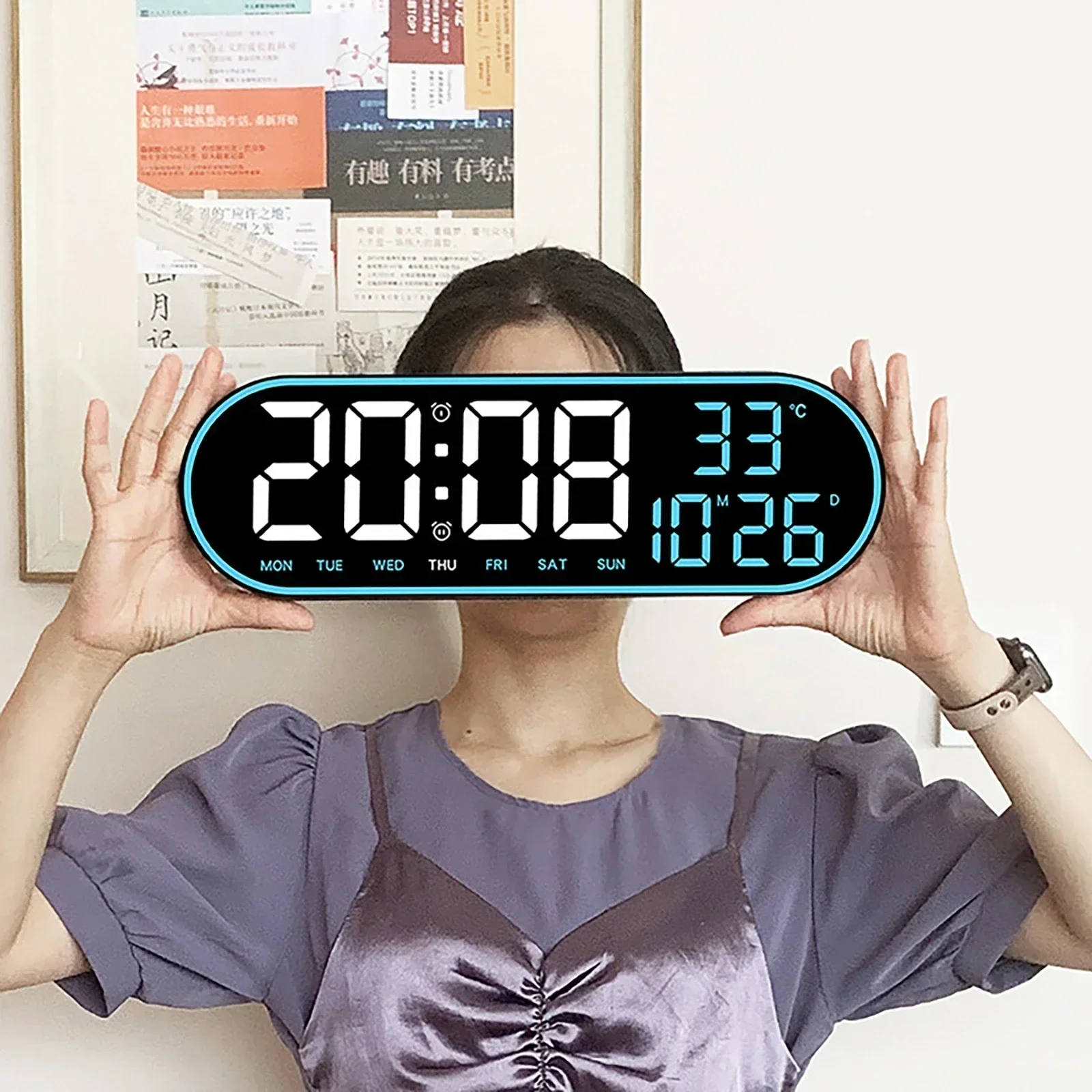 Large LED Digital Wall Clock with Temperature Date Week Display Alarms Clock Timer Countdown Wall-mounted Dual Alarms LED Clocks