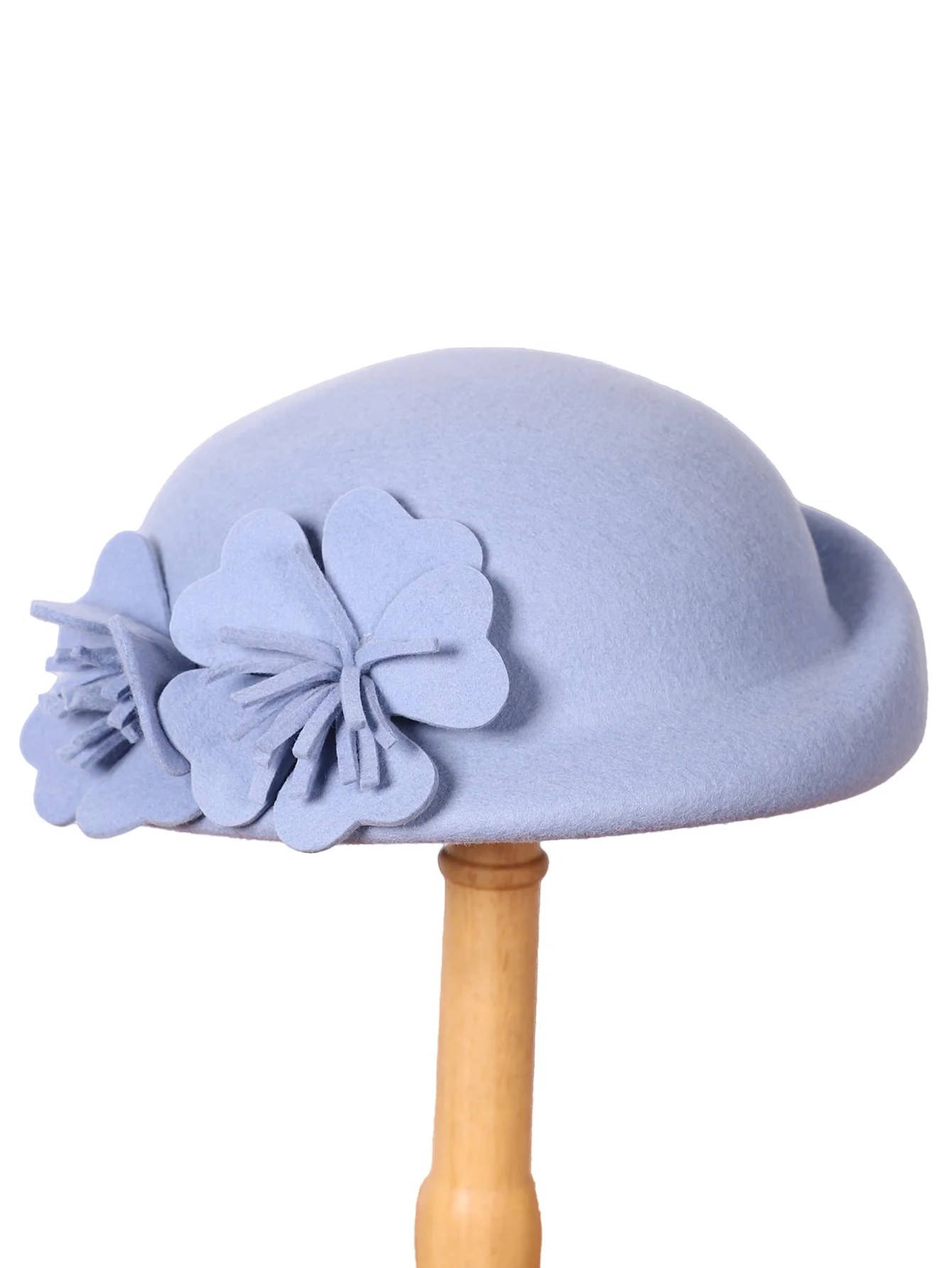 FS Niebieski Fioletowy Wełniany Francuski Beret Szerokie Rondo Kapelusze Fedora Dla Kobiet Eleganckie Kapelusze Kościelne Duży Kwiat Damski Ślubny Kapelusz Tea Party Ken — zdjęcie 5