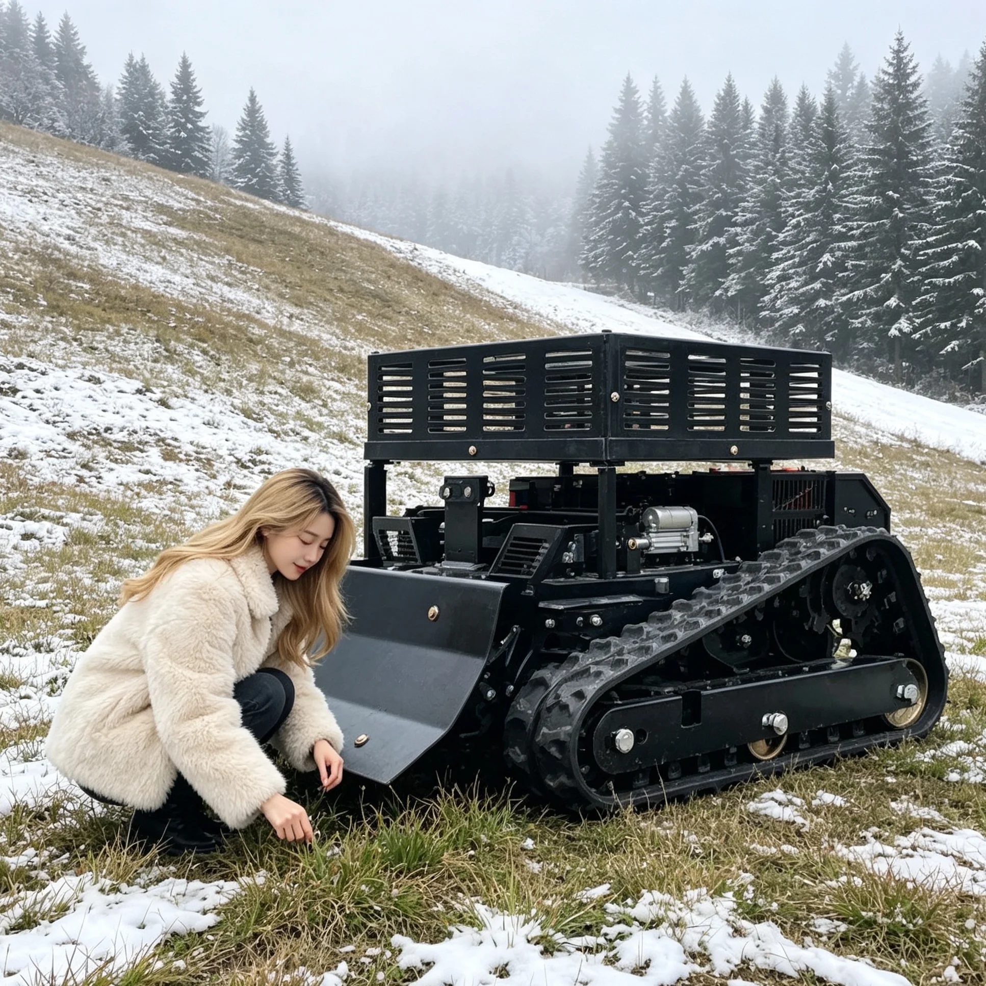 Customized Black 550 4‑stroke Engine Mulching Self‑propelled Remote‑control Crawler Lawn Mower Brush Cutter with Cargo Rack Snow