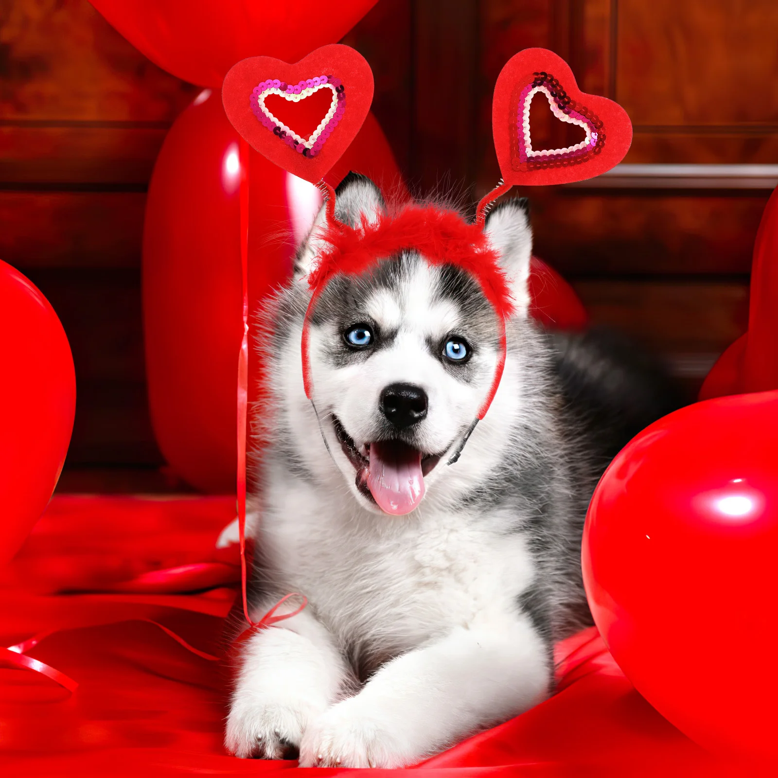 

2pcs Pet Heart Shaped Hairband For Dogs Adjustable Accessory Dog Party Wear Photo Props Dog Hair Band Valentine'S Day