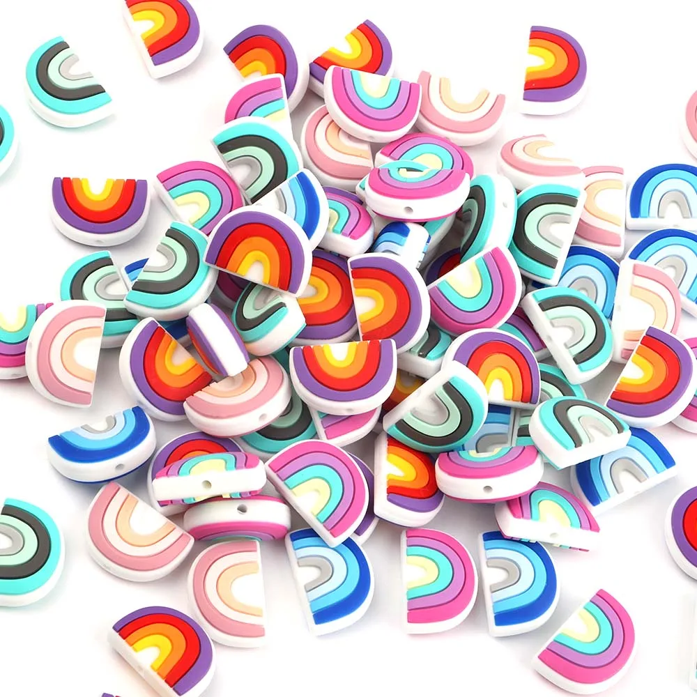 

5PCS Mini Silicone Beads Rainbow Shape Silicone Focal Beads For Jewelry Making Diy Keychain Beadable Pen Bracelet Necklace