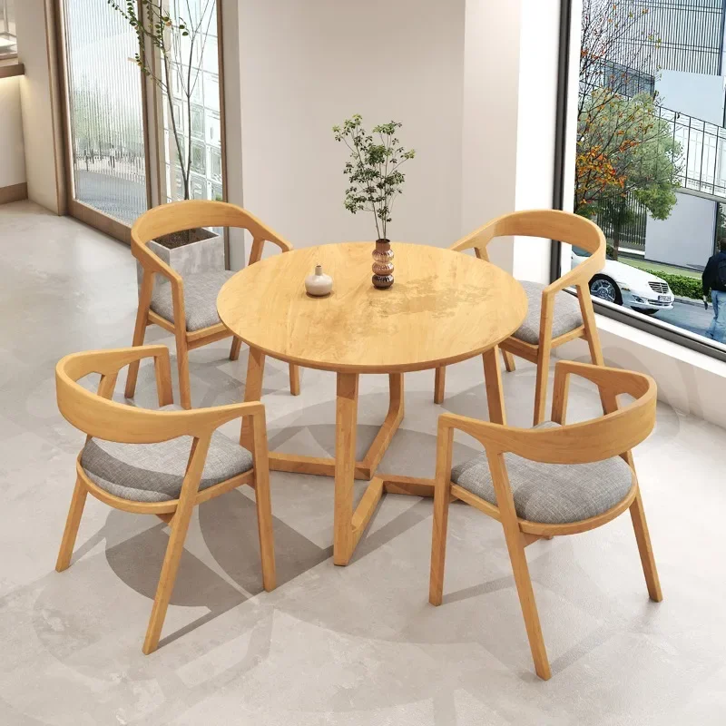 All solid wood ************ reading room round table simple log business reception negotiation