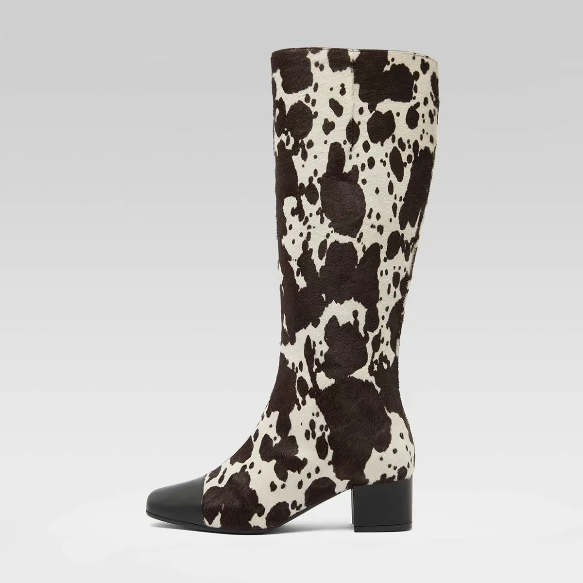 أردن Furtado الخريف البقرة الحبوب شعر الخيل حذاء برقبة للركبة جولة تو الجانب سستة حذاء بكعب سميك الأحذية الحديثة أحذية كبيرة الحجم #5