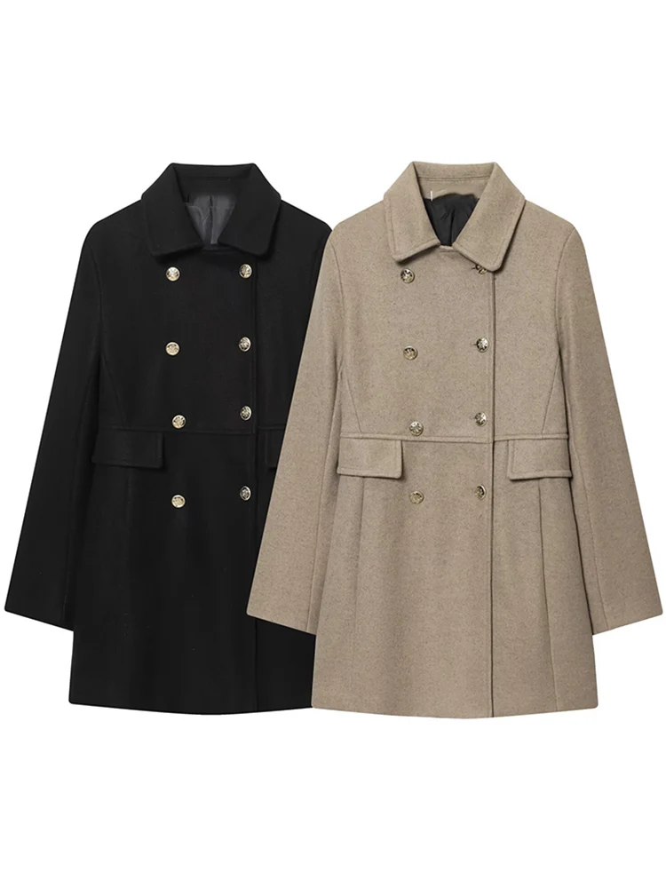 

TFMLN 2025 осень-зима женская новая шерстяная куртка с лацканами модная облегающая двубортная женская повседневная куртка с длинными рукавами