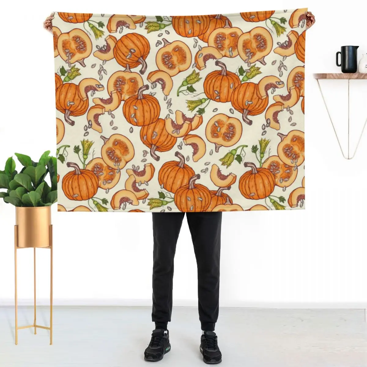 

lucky autumn pumpkin pattern Throw Blanket Shaggy Furry Soft Blanket for Bedroom Living Room