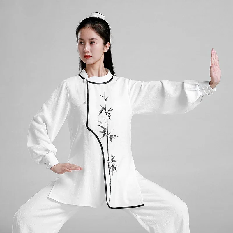 

Wushu Clothing Martial Art Uniform Kung Fu Dress Tai Chi Clothes Hand-painted Bamboo Women And Men Unisex Kun Master 2023 New