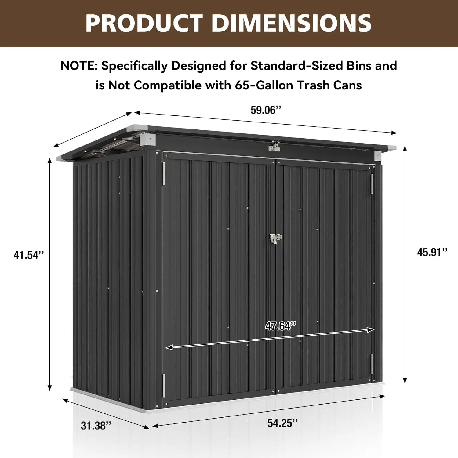 Outdoor Trash Can Storage Shed - Metal Waterproof Outdoor Garbage Can, Organizer with Chain Lid, Ideal for Trash, Customized