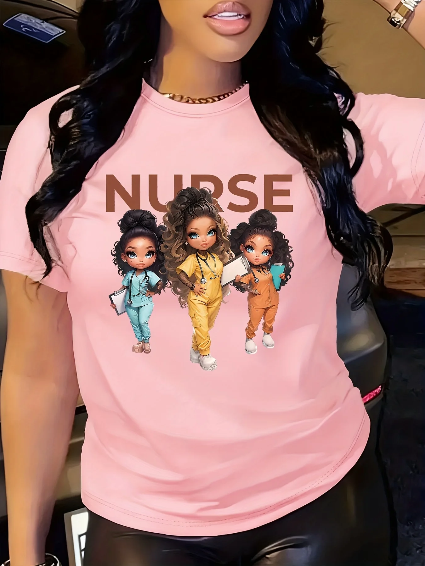 Nurse's Day&Portrait Printed Round Neck Hoodie T-shirt Four Seasons Casual Short Sleeve Round Neck T-shirt Women's Wear