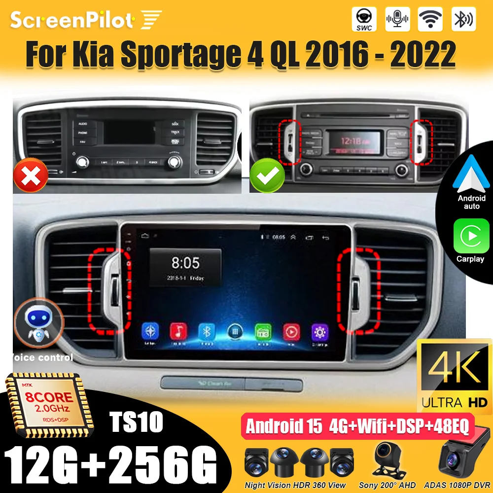

Android 16 For KIA Sportage 4 2016 2017 2018 2019 Car Radio Carplay Mirror Link Wireless Android Auto Intelligent System 5G