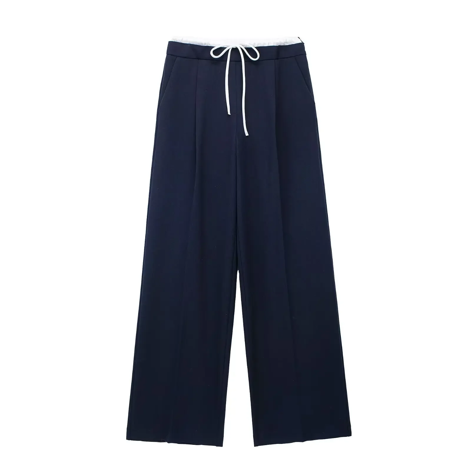 2024 pantaloni dritti solidi larghi casual da donna pantaloni vintage con lacci da donna chic in vita alta elastica femminile