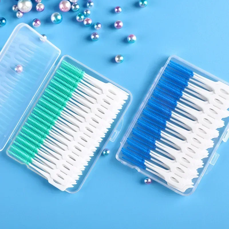 Interdental Silicone Brushes 200 Units Dental Toothpicks Brush Between Teeth Silicone Toothpicks with Thread Oral Cleaning Tools