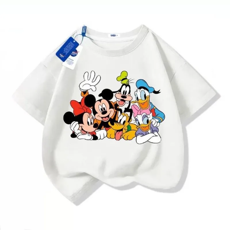 تي شيرت ديزني كارتون ميكي دونالد داك بأكمام قصيرة للأولاد والبنات، قميص صيفي عصري فضفاض.