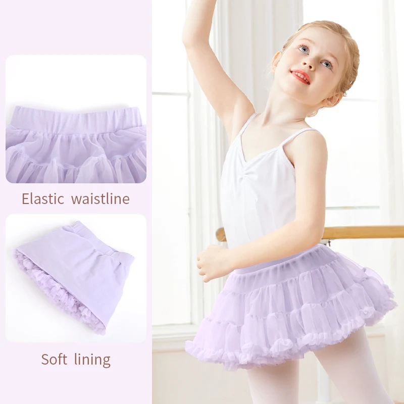 Girls Kids Ballet Tutu Ballet Dance Skirt with Lining Fluffy Cake Skirt Nylon Short Dance Skirt 2 Layers Cute Dance Tutu