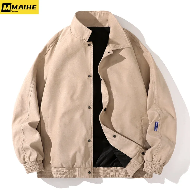 

Vintage Men's Jacket Hip Hop Streetwear Women's Suede Coat Campus Loose Baseball Uniform New Autumn 2024 Men Solid Color Jacket