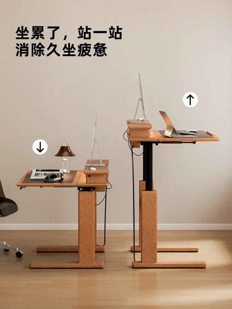 中世の無垢材電動昇降式テーブル、調節可能な学習室、eスポーツテーブル学習室、オフィスコンピューターデスクワークベンチ