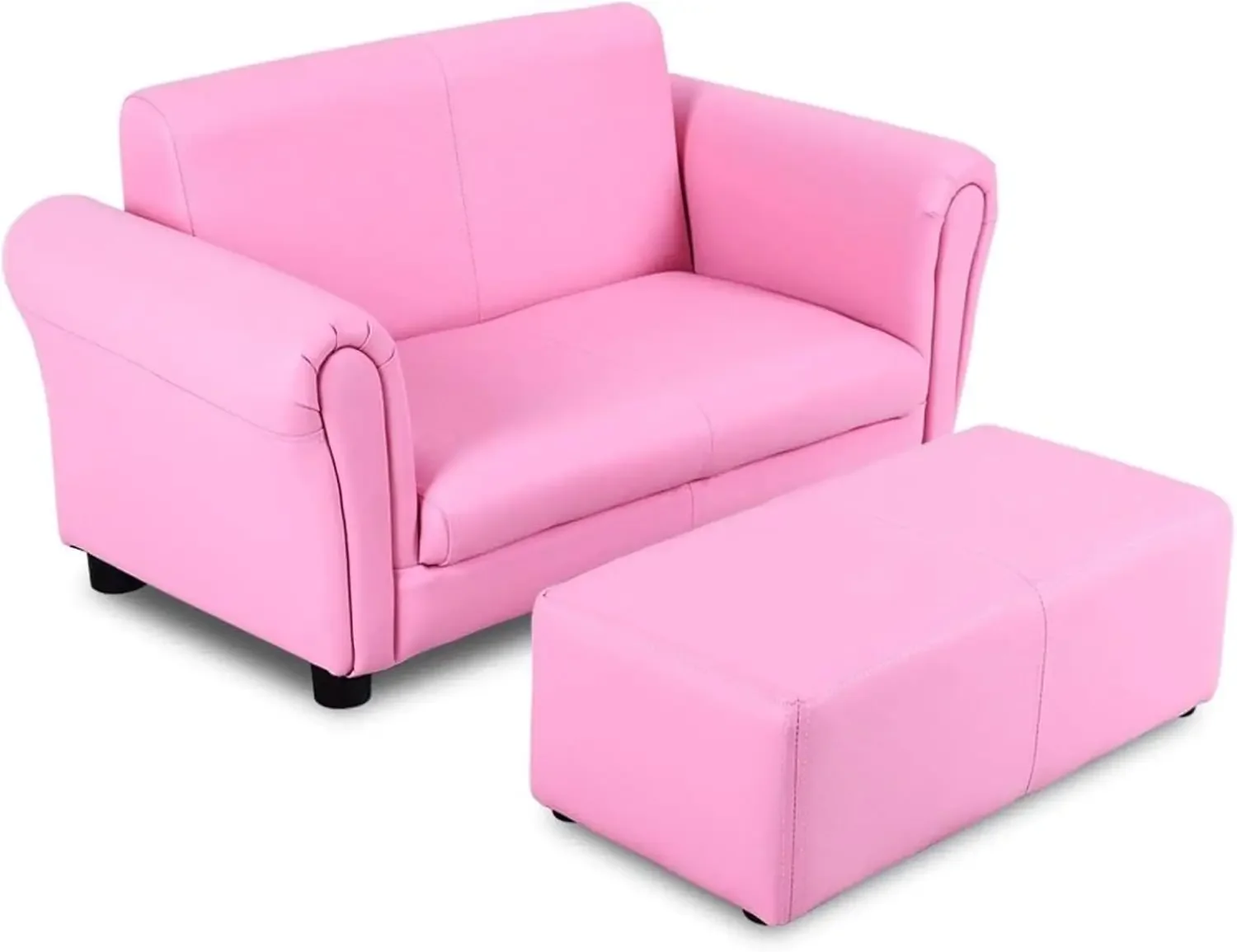 Kids Couch with Footstool, 2 in 1 Double Seat Children's Sofa w/PU Leather Surface, Armrest Chair Lounge, Soft Kids Sofa