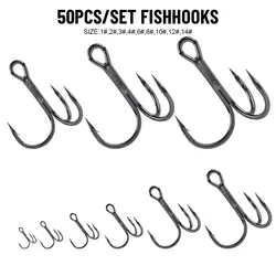 50Pcs Black Nickel Super Sharp Fishhooks Treble Fishing Hooks High Carbon Steel Matte Tin Hooks Fishing Tackle Sharpened Hooks