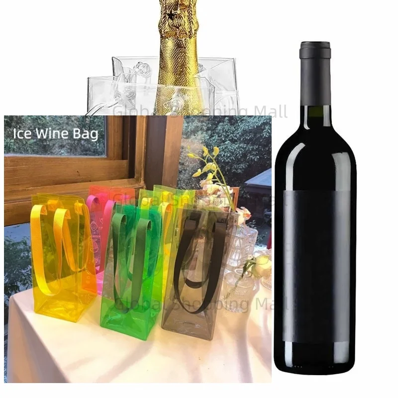 الشريط يده 1 قطعة كيس النبيذ الجليد المحمولة Giftbag النبيذ حقيبة باردة مع مقبض ل الشمبانيا البيرة الباردة النبيذ الأبيض المشروبات المبردة