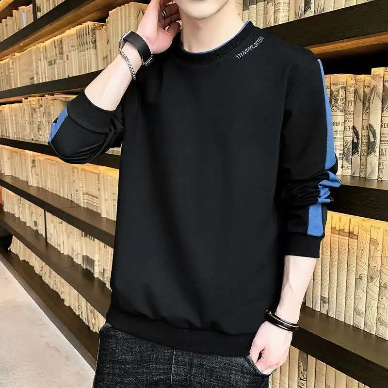 Novo outono em torno do pescoço casual moletom estudante coreano em torno do pescoço manga longa camiseta juventude topo masculino