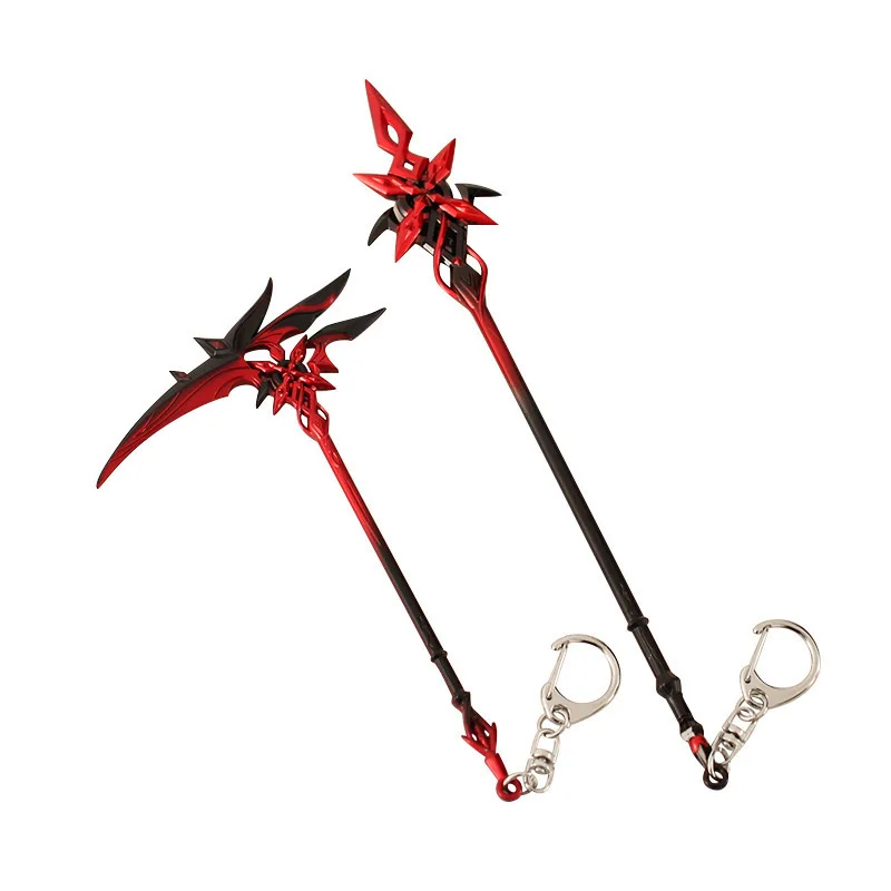 15cm/21cm genshin arma de impacto carmesim lua semblance modelo de metal servo foice chaveiro jogo periféricos cosplay prop brinquedos