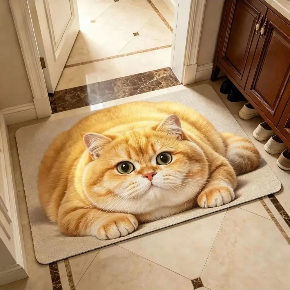 Practical Diatomite Cat Print Doormat Absorbent Washable Entryway Rug Wear-resistant Non-slip Pet Floor Mat Household