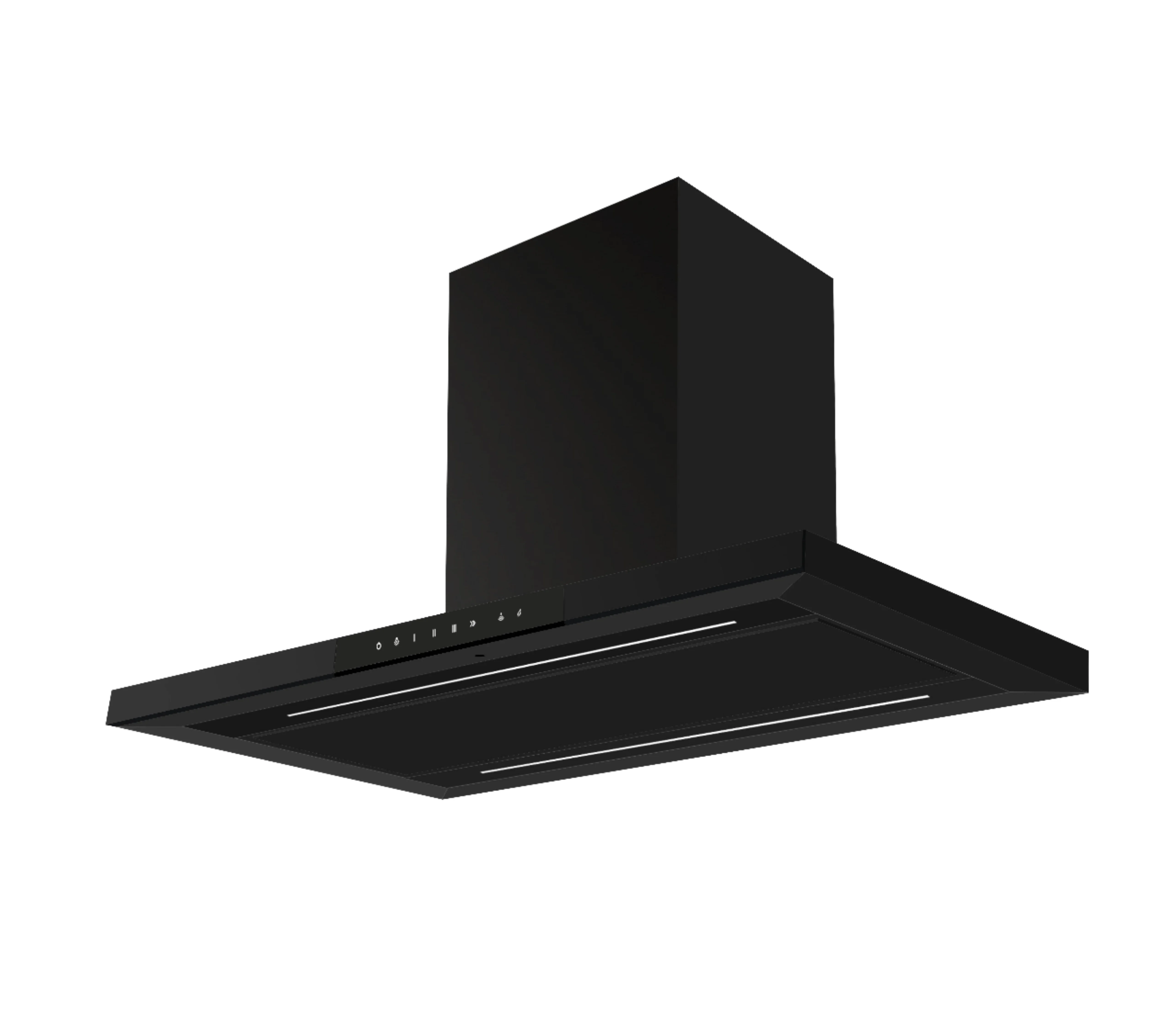 Electric Island Range Cooker Hood Ceiling-Mounted Vented Exhaust Class Energy Efficiency Black Painted/Stainless Steel Housing