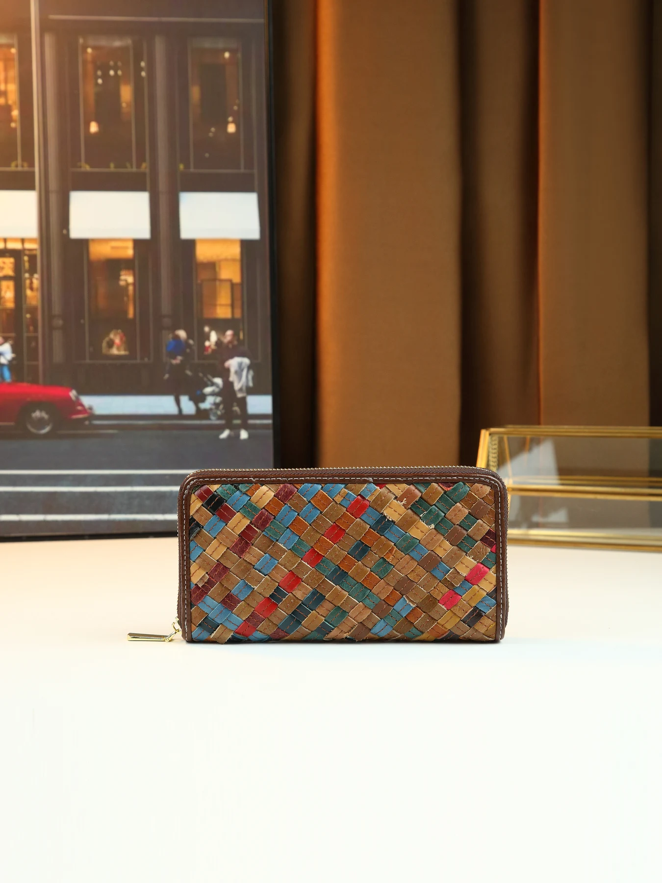 

Трансграничный новый кожаный цветной женский клатч, тканый универсальный длинный кошелек в европейском и американском стиле ретро