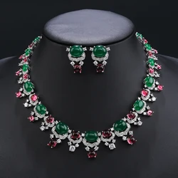 Luxury Cubic Zirconia Imitation agate stone Bridal Wedding Jewelry Set Ladies Party Lip Pendant Necklace Earrings Set CN11330