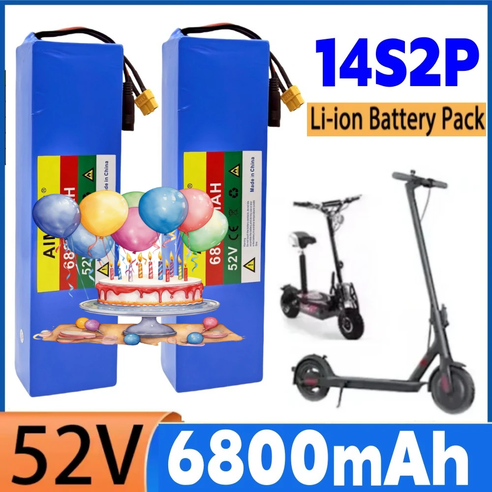 

100% new original 52V 6.8AH 14S2P lithium battery 52V 6800mAh high capacity 1000W For lectric scooter battery built in BMS