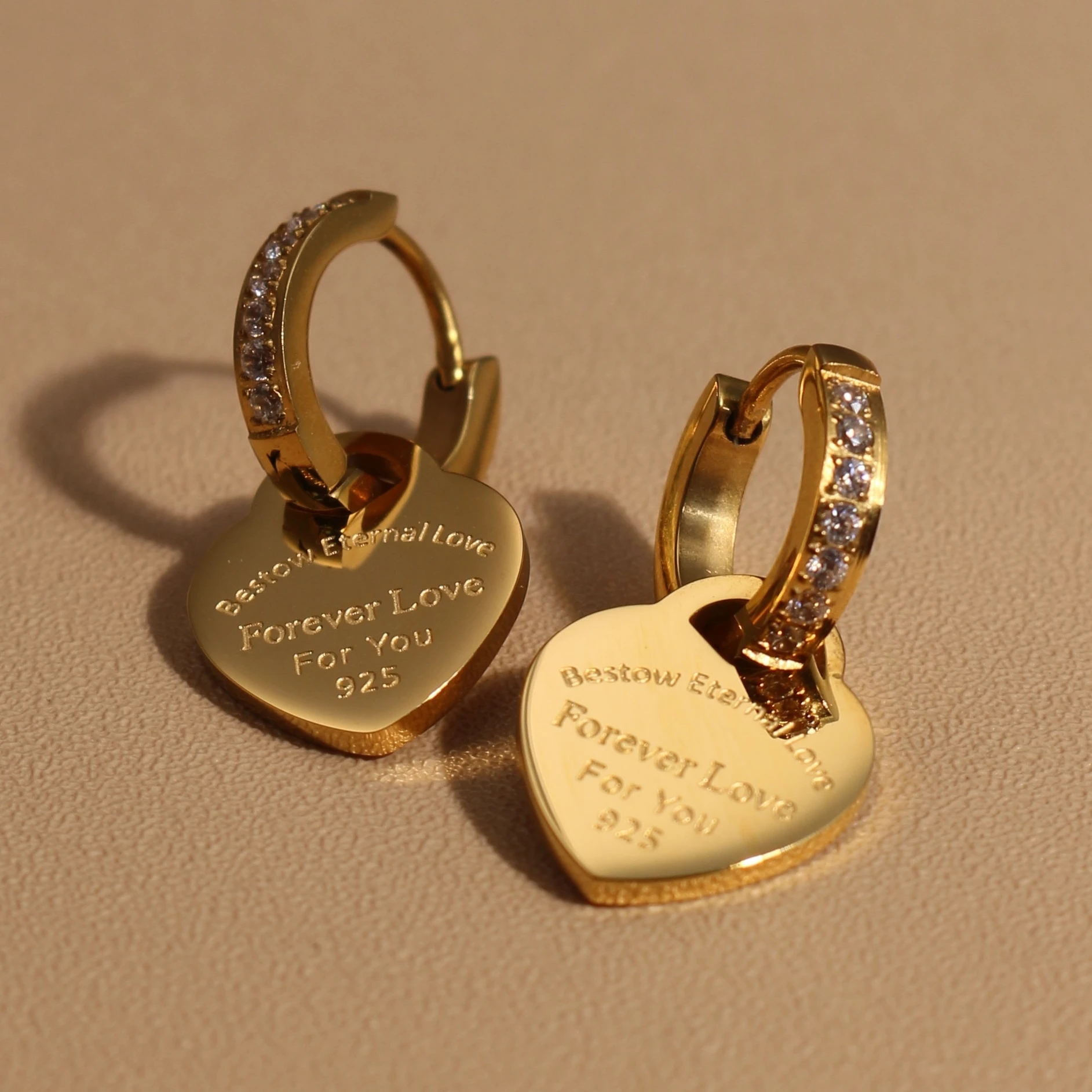 XE-221 Heart Pendant Women Zircon Stainless Steel Earrings Gold Color Charm Jewelry Accessories Wholesale Gifts