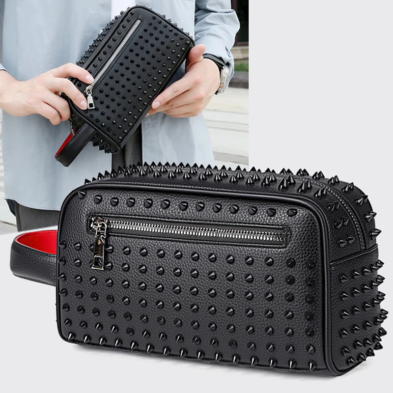 

Мужская сумка с дизайнерскими заклепками, высококачественная сумка-клатч из искусственной кожи, кошелек для мужчин в стиле киберпанк, поясная сумка-кошелек для мужчин.