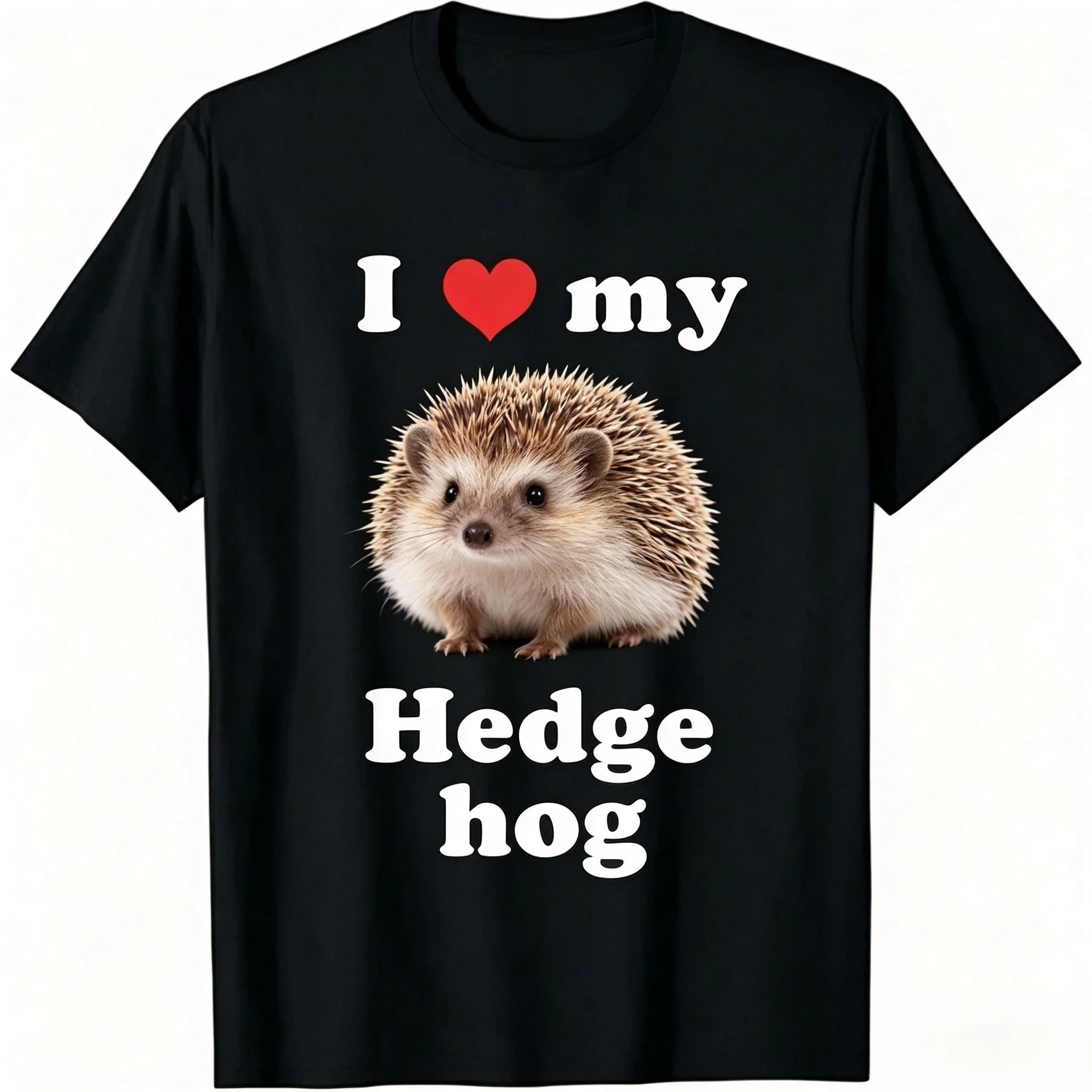 Unisex I Love My Hedgehog Graphic T-Shirt Men Women Cute Pet Hedgehog Red Heart Portrait Print Short Sleeve Crewneck Small Animal Lover Oversized Streetwear Tee