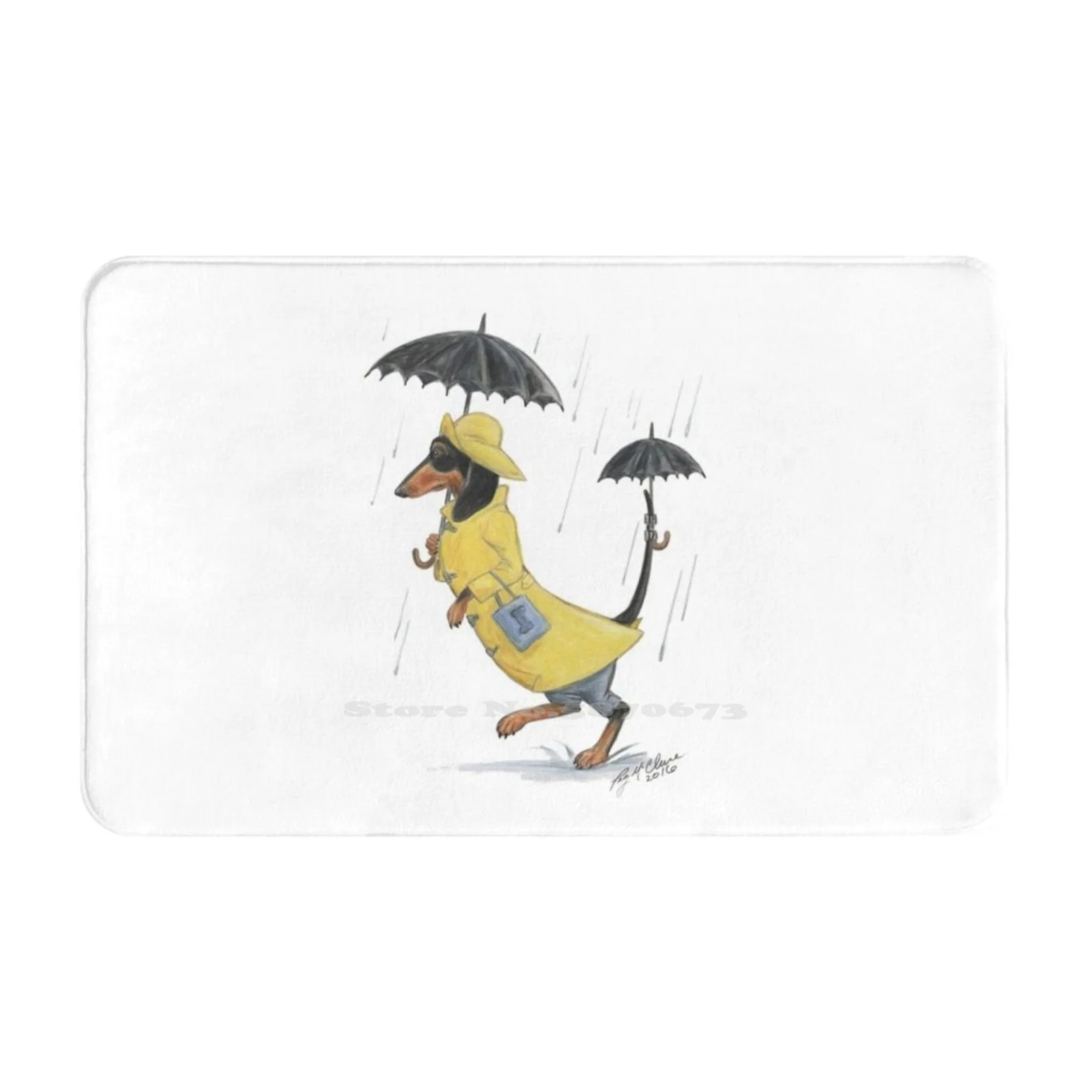 Rainy Day Dachshund Comfortable Door Mat Rug Carpet Foot Pad Dachshund Wiener Dog Umbrella Wet Rainy Doxie