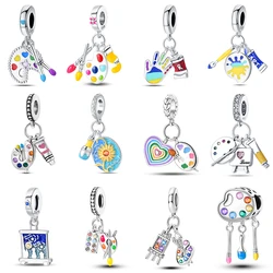 925 Silver Colorful Art Brush Palette Sunflower Painting Charms Beads Fit Qikaola 925 Original Bracelets DIY Birthday Jewelry