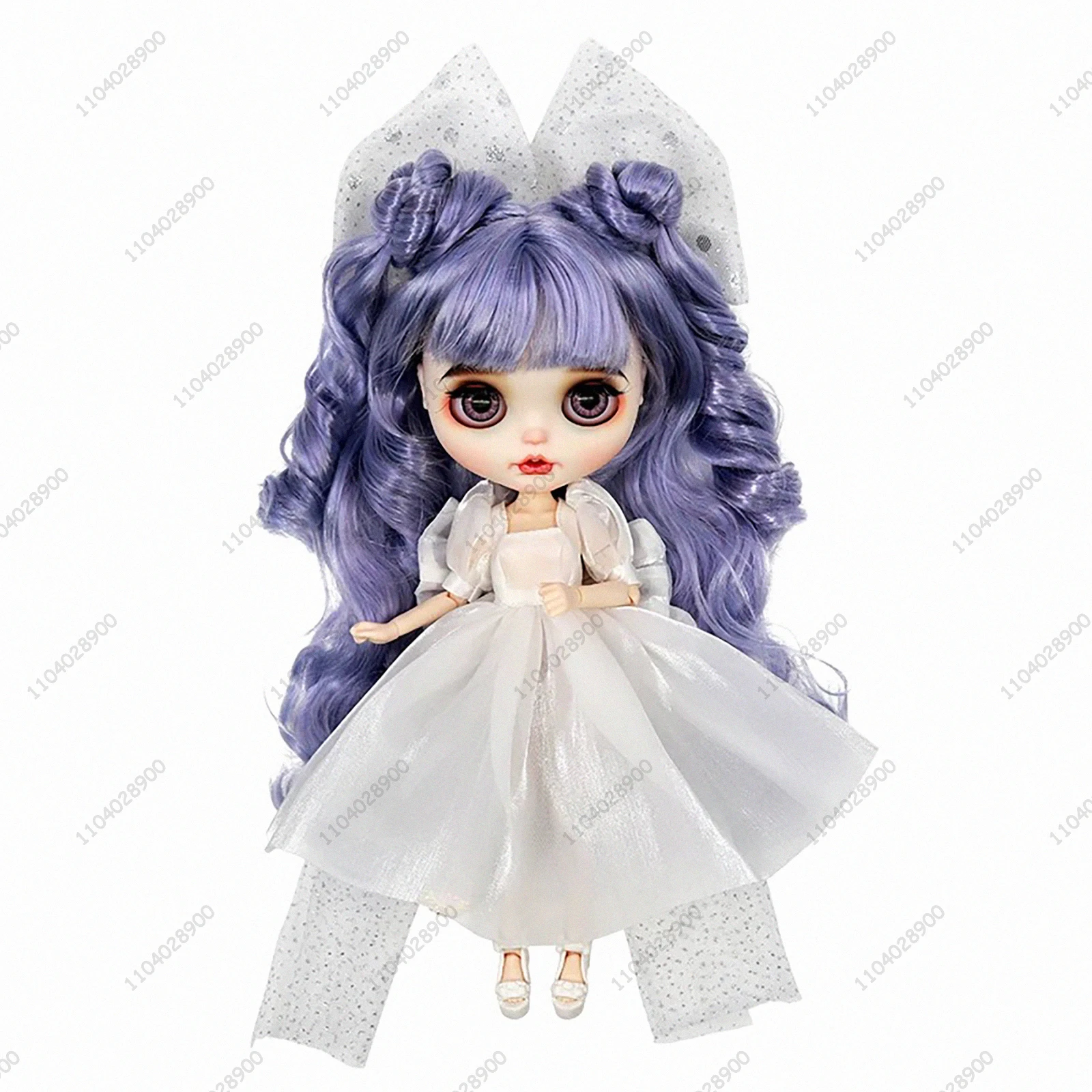 ICY DBS Blyth Doll 30cm Purple Curly Wig White Puffy Wedding Gown Veil Set Fair Skin Hand-painted Makeup Doll Girl Festival Gift