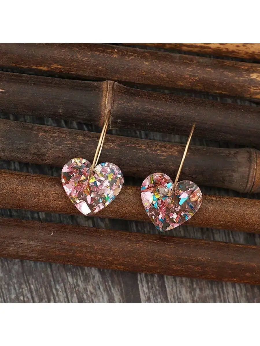 

Bohemian Retro Resin Heart Dangle Earrings Multicolor Glitter For Women