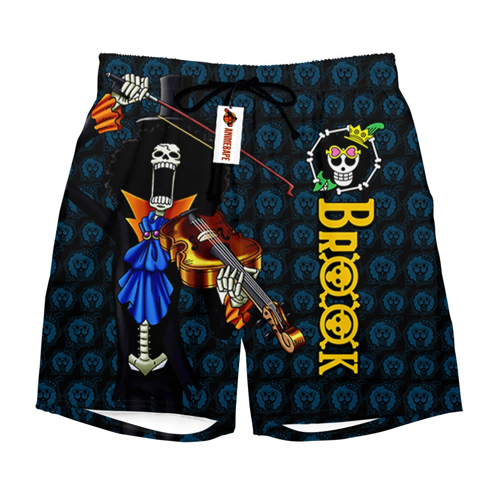 

One Piece Brook Soul King Skull Pattern Print Quick Dry Shorts Men Casual Beach Wear Gym Workout Sports Board Shorts
