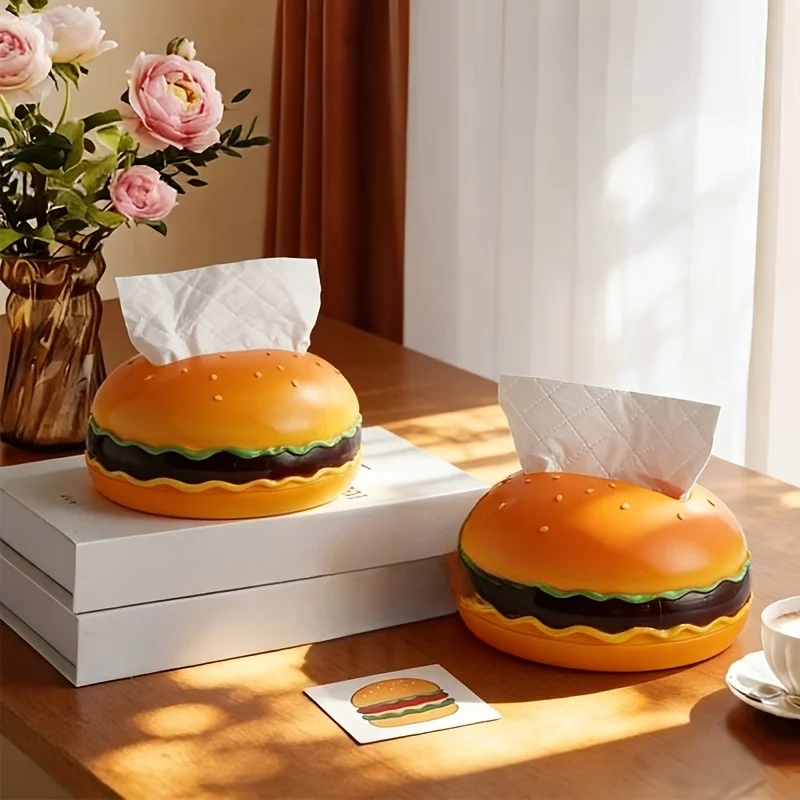 Novelty Burger Tissue Holder Realistic 3D Hamburger Tissue Box Cover Storage Container Fun Tabletop Decoration & Unique Gift