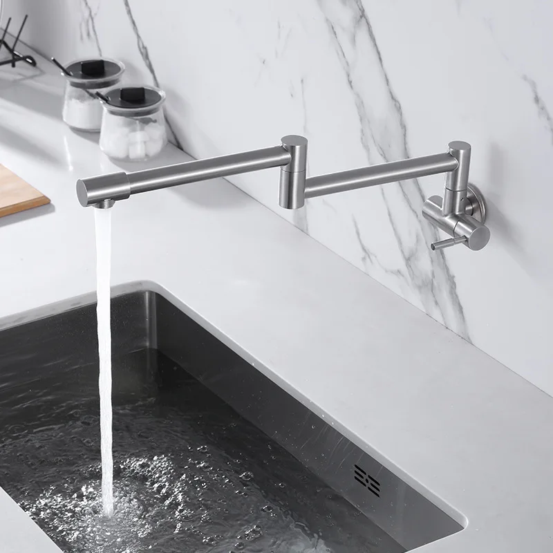 

Wall Mounted Sink Faucet Pot Filler Faucet Stainless Steel Single Hole Faucet Kitchen Faucet Black Single Handle Sink Tap
