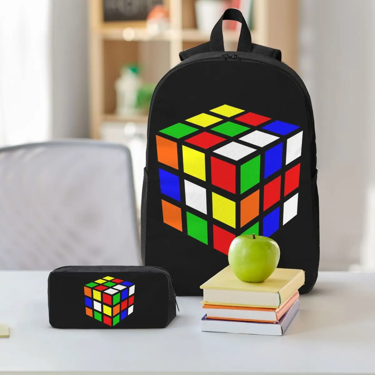 Magic Cube Backpack Boys Girls BookBag School Bag Shoulder Bags 3ps Insulated Lunch Bag Pencil Case