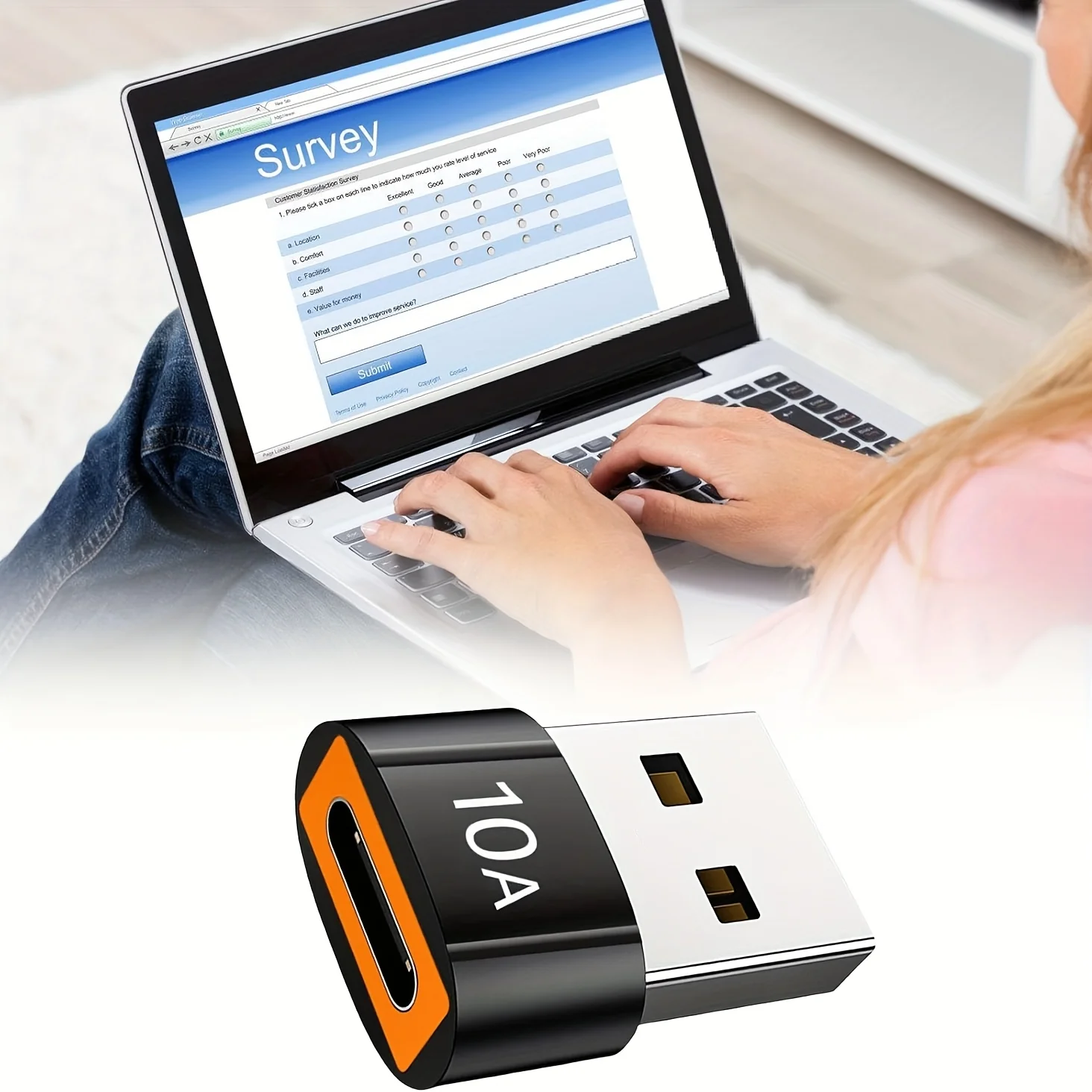 10A OTG USB 3.0 to Type-C Adapter Type-C Female to USB Male Fast Charging & Data Transfer Compatible with MacBook, Xiaomi, Samsu