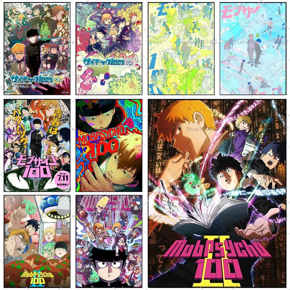 M-Mob P-Psycho 100 Anime-Poster, selbstklebende Wandkunst, wasserfester Aufkleber für Bar-Raumdekoration, hochwertiger Druck, Geschenk