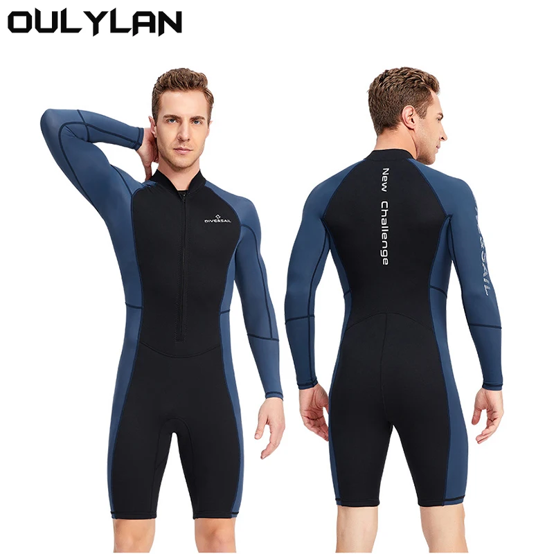 

Oulylan Men's Wetsuits 1.5mm Neoprene Lycra Front Zip Long Sleeve Shorty Dive Skin Snorkeling Surfing Canoeing Swimming Suit