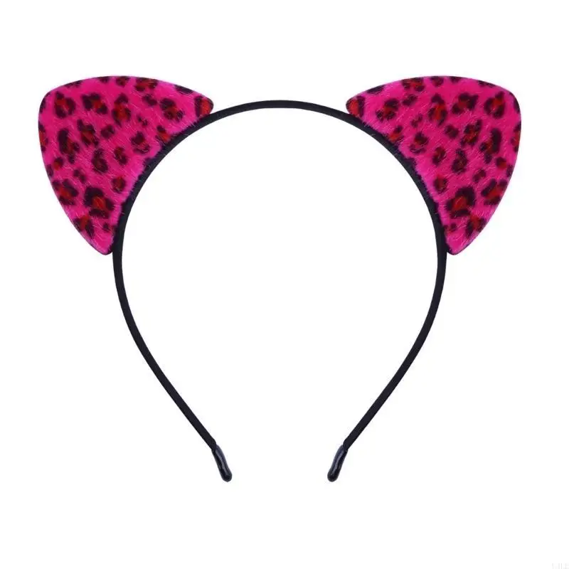 U4LE Aro para con orejas gato y estampado leopardo punteado para mujer, diadema para disfraz Cosplay, accesorio
