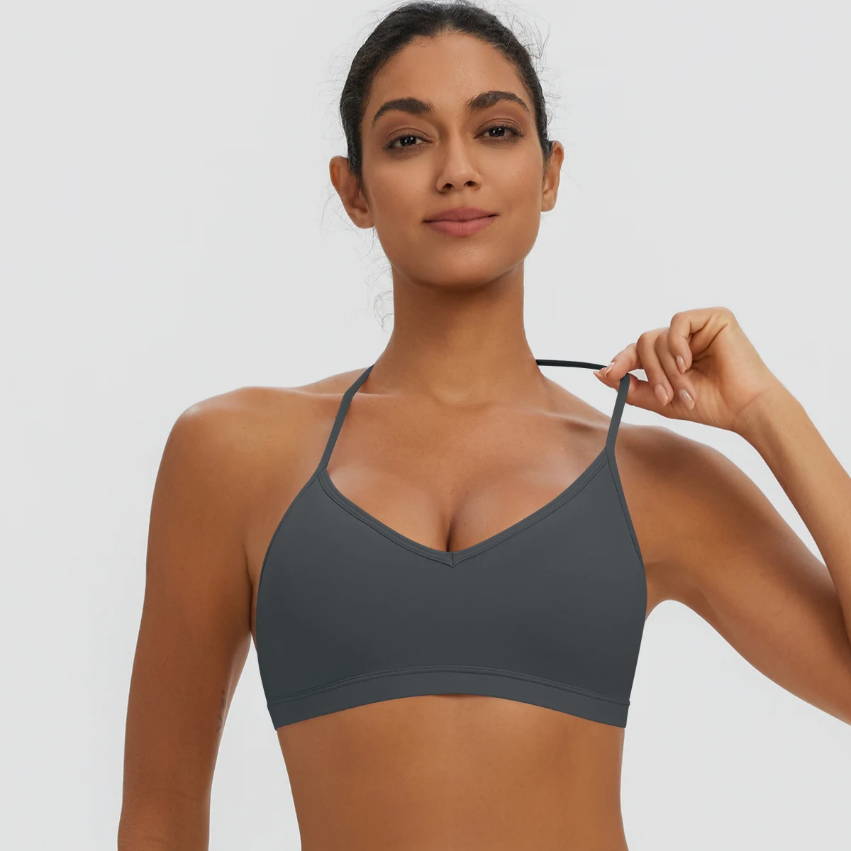 Damen-Sommer-Tanktops, einfarbig, mit Raffung, Yoga-BH, sexy, schöner Rücken, dünne Schulterträger, Sport-BH, Fitness-BH, Lauf-BH – Detail 30