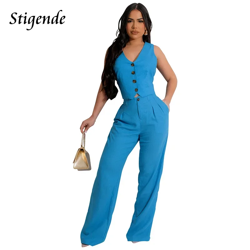 

Stigende Sexy Two Piece Suit Set Women Crop Vest and Pants Set Casual Office Clothes