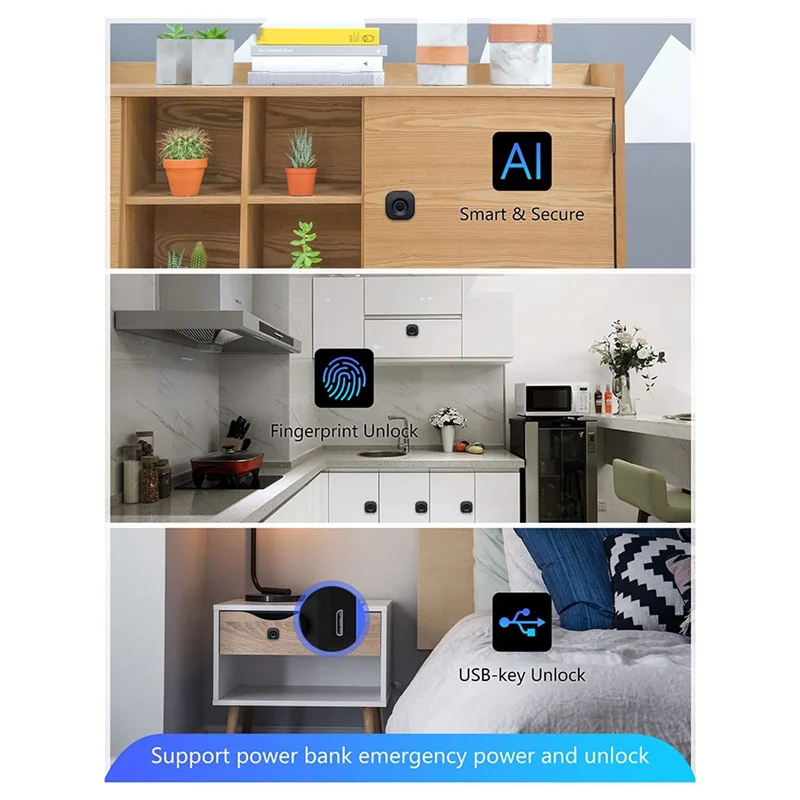 A47Z Smart Biometric Cabinet Lock - Keyless  File Drawer Wardrobe Lock For Home Office