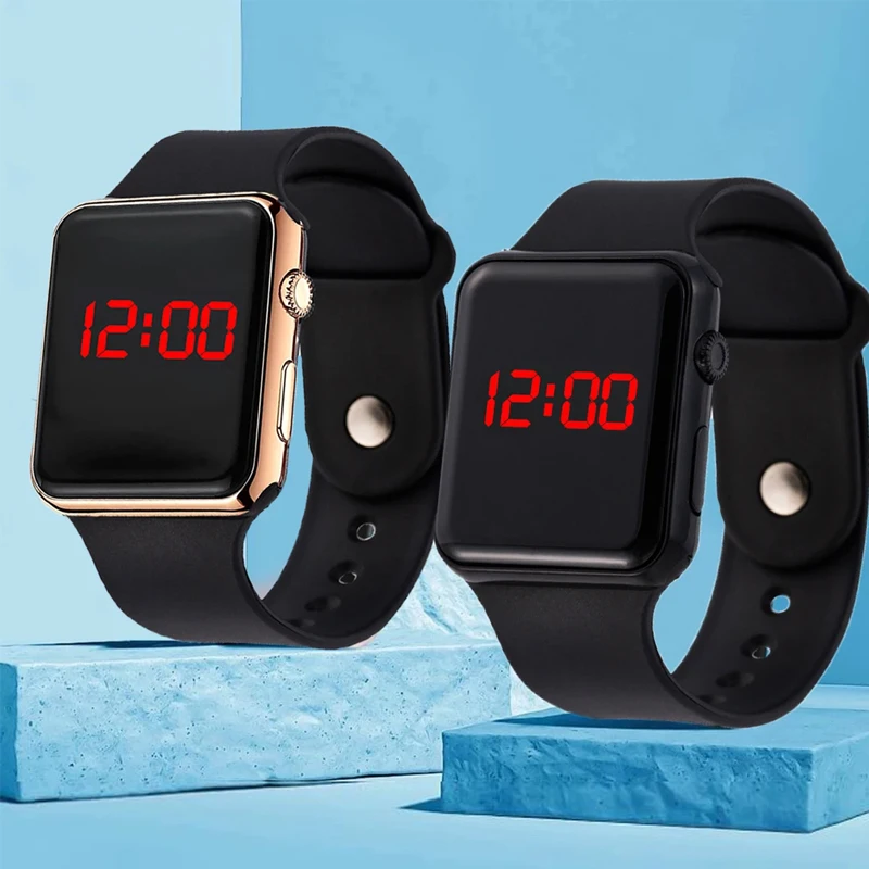 nisex Square LED Digital Wrist Watch Soft Silicone Band Sports Electronic Watch for Students