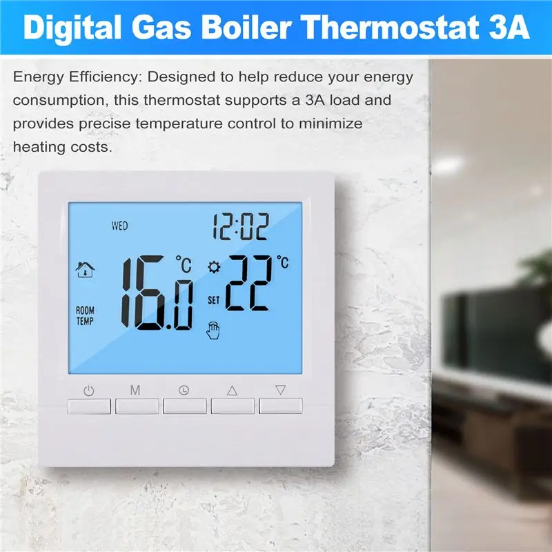 A98E-Programmable Digital Thermostat 3A Weekly Room Temperature Controller For Efficient Home Heating White Backlight